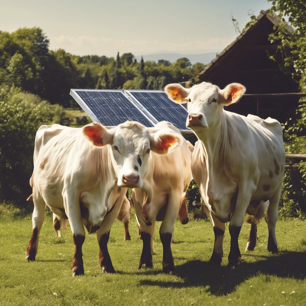 photo de vache dans un champ de panneau photovoltaïque